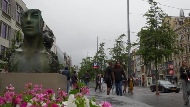 Amsterdam Stad Bewolkt Dag Verkeer Straat Panorama Slow Motion Nederland — Stockvideo