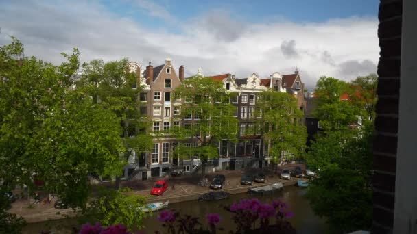 Canal Del Río Amsterdam Panorama Aéreo Céntrico Holanda — Vídeos de Stock