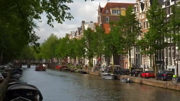 Канал Річки Амстердам Центрі Повітряної Панорами Холланд — стокове відео