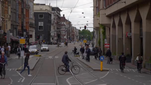 Amsterdam Stadt Bewölkt Tag Verkehr Straße Panorama Slowmotion Niederland — Stockvideo