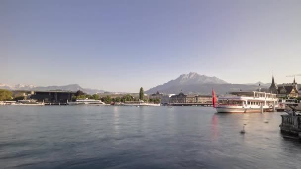 Vlucht Luzern Centrum Van Rivier Luchtfoto Panorama Zwitserland — Stockvideo