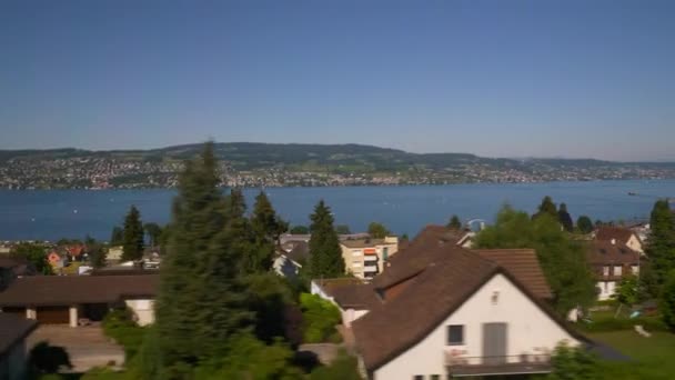 Suíça Dia Ensolarado Zurique Cidade Trem Estrada Viagem Passageiro Janela — Vídeo de Stock