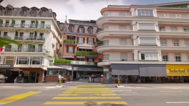 Montreux Stadt Stadtverkehr Luftpanorama Zeitraffer Filmmaterial Schweiz — Stockvideo