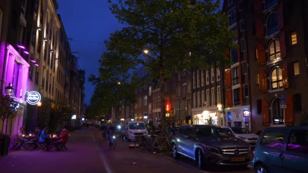 Night Amsterdam Centrum Trafik Gata Tak Panorama Nederländerna — Stockvideo