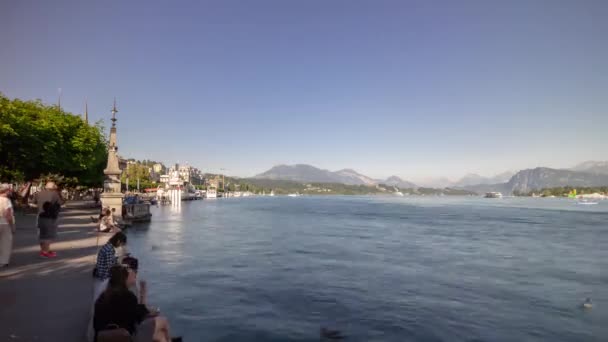 Vlucht Luzern Centrum Van Rivier Luchtfoto Panorama Zwitserland — Stockvideo