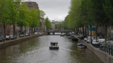 Amsterdam nehir kanalı şehir merkezi havacılık manzarası 4k holland