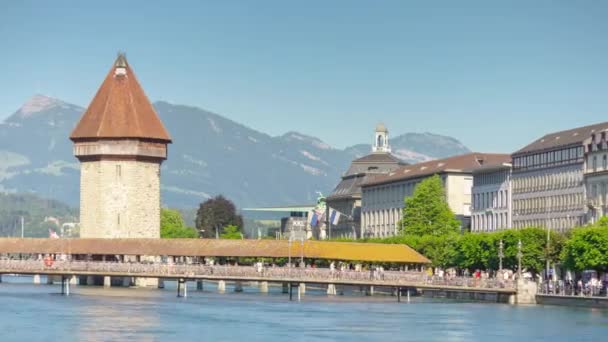 Flug Über Luzern Stadtzentrum Flussufer Luftbild Schweiz — Stockvideo