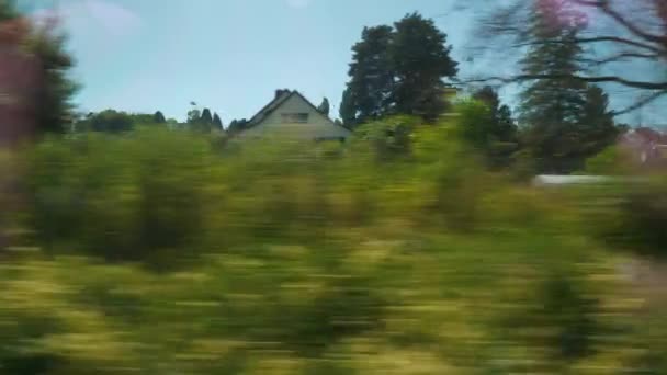 Ελβετία Ηλιόλουστη Μέρα Ζυρίχη Πόλης Τρένο Οδικό Ταξίδι Επιβατών Παράθυρο — Αρχείο Βίντεο