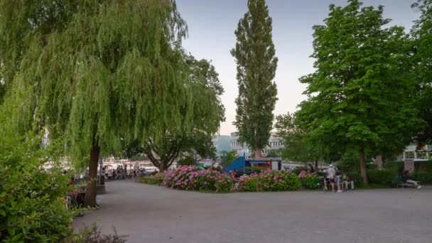 Vuelo Sobre Ciudad Luzern Tráfico Urbano Panorama Aéreo Timelapse Metraje — Vídeos de Stock