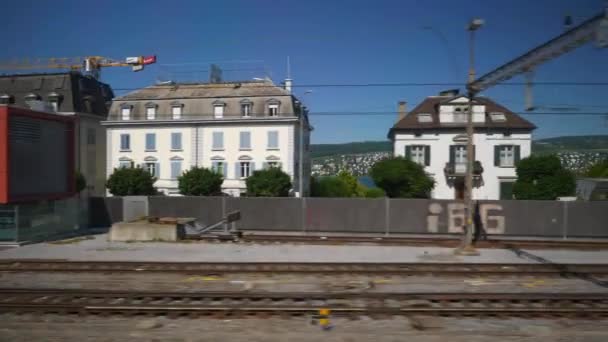 Sviçre Güneşli Gün Zürih Şehir Tren Yol Yolculuk Yolcu Pencere — Stok video