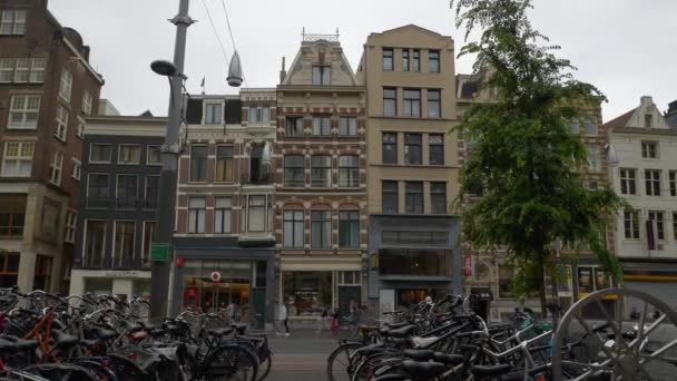 Amsterdam Miasto Zachmurzenie Dzień Ruch Uliczny Panorama Spowolnienie Dolna — Wideo stockowe