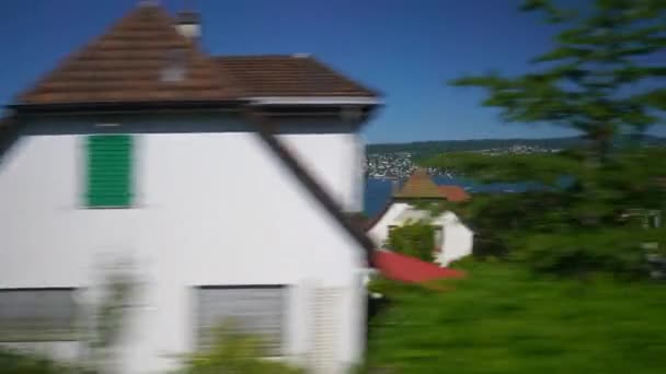 Sviçre Güneşli Gün Zürih Şehir Tren Yol Yolculuk Yolcu Pencere — Stok video