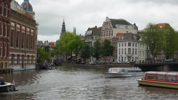 Canal Del Río Amsterdam Panorama Aéreo Céntrico Holanda — Vídeo de stock