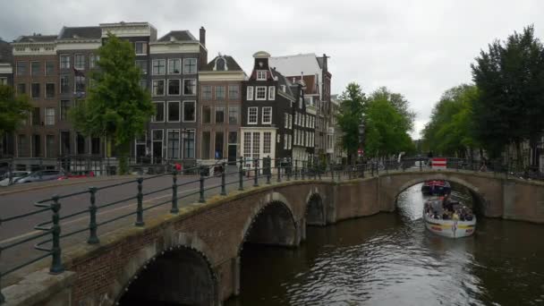Canal Del Río Amsterdam Panorama Aéreo Céntrico Holanda — Vídeo de stock