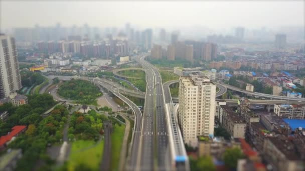 Tráfego Diurno Nublado Cidade Wuhan Panorama Paisagem Urbana Aérea China — Vídeo de Stock