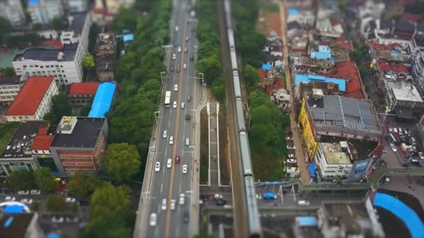 Νεφελώδης Καθημερινή Κίνηση Της Πόλης Wuhan Εναέρια Πανόραμα Cityscape Κίνα — Αρχείο Βίντεο