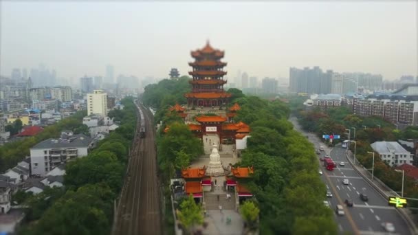 Traffico Nuvoloso Diurno Wuhan City Panorama Aereo Paesaggio Urbano Porcellana — Video Stock