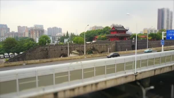 Día Tiempo Material Archivo Del Puente Sobre Río Yangtze Wuhan — Vídeos de Stock