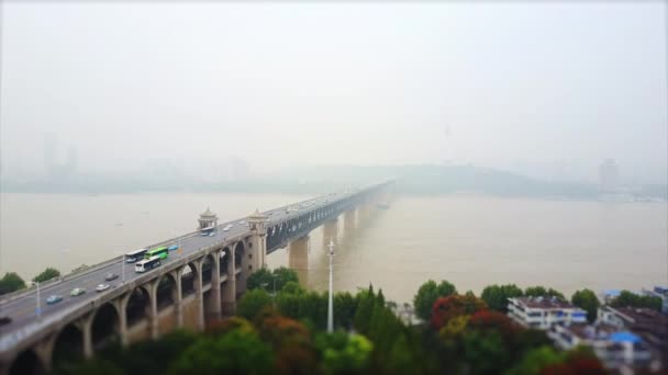 Dzień Czas Nagrania Mostu Nad Rzeką Jangcy Wuhan Panorama Miasta — Wideo stockowe