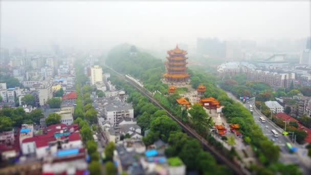 Wuhan Bulutlu Gün Zamanında Yangtze Cityscape Nehir Hava Panorama Çin — Stok video