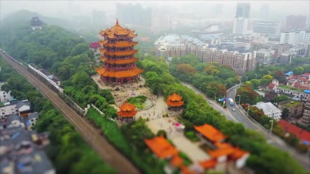 Cloudy Day Time Wuhan Yangtze Cityscape Riverside Aerial Panorama China — Stock Video