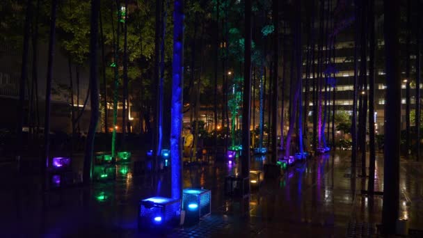 マレーシアのクアラルンプール 2018年10月1日 夜の時間クアラルンプール市の有名なライトアップされた噴水公園のパノラマ4 2018年10月1日の周りクアラルンプール マレーシア — ストック動画