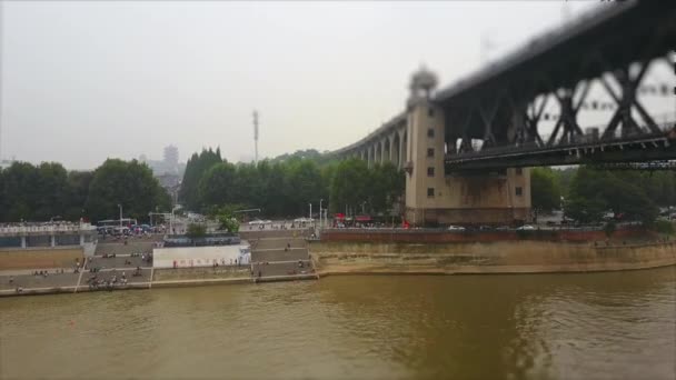 Nappali Felvétel Híd Felett Jangce Folyó Wuhan Város Panoráma Porcelán — Stock videók