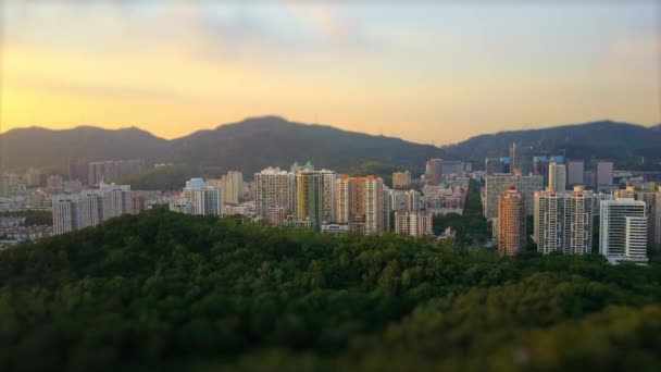 China Sunset Shenzhen Cityscape Aerial Panorama — стоковое видео