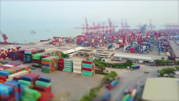 China Day Time Shenzhen Famous Container Port Aerial Panorama — Stock Video