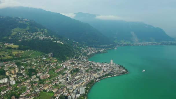 Sunny Day Montreux Oldalán Panoráma Felvételek Svájc — Stock videók