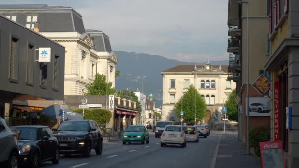 Vevey Zwitserland 2Nd Juli 2019 Zonnige Dag Vevey Stad Verkeer — Stockvideo