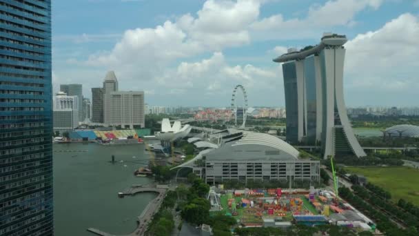 Singapore February 2019 Singapore City Marina Bay Famous Hotel Aerial — Stok video