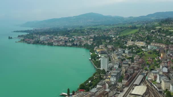 Svizzera Montreux Circa Novembre 2019 Montreux Lago Panoramica Aerea Metraggio — Video Stock