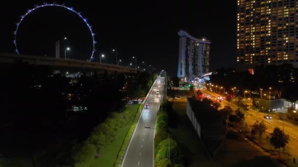 Szingapúr 2019 Február Éjszaka Szingapúr Város Híres Központi Kerületi Közlekedési — Stock videók