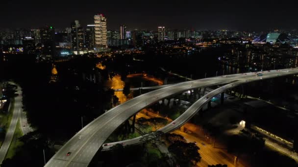 Singapore Novembre 2019 Vista Panoramica Serale Sul Centro Singapore Attraverso — Video Stock
