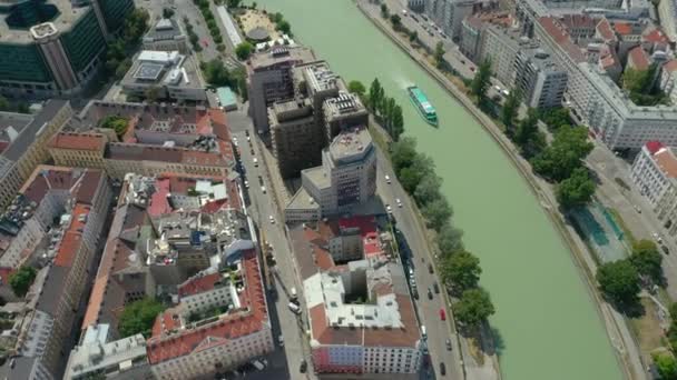 Viyana Nehir Kenarı Gündüz Vakti Merkez Caddeler Hava Manzarası Austria — Stok video