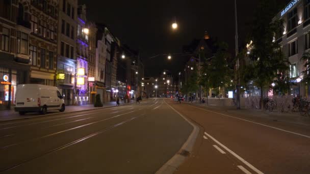 Amsterdam City Night Illumination Famous Red Lights District Canal Panorama — ストック動画