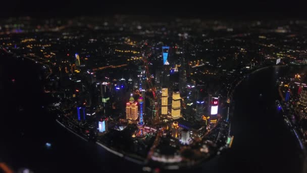Paesaggio Urbano Shanghai Notte Pudong Centro Cime Baia Panoramica Aerea — Video Stock