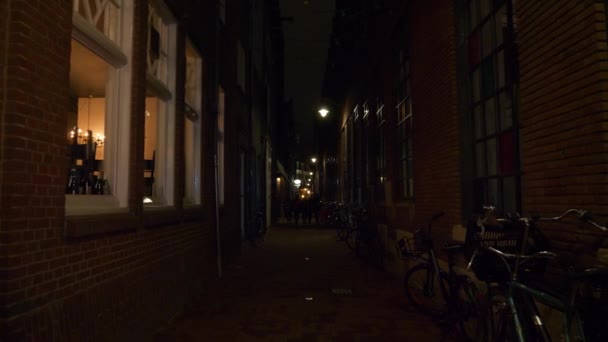 Amsterdam Πόλη Νύχτα Φωτισμός Διάσημο Κόκκινο Φώτα Περιοχή Κανάλι Πανόραμα — Αρχείο Βίντεο