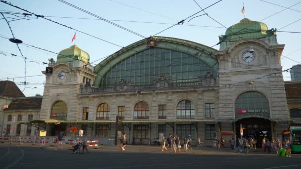 Basel City People Walking Air Topdown Panorama Slow Motion Schweiz — Stockvideo