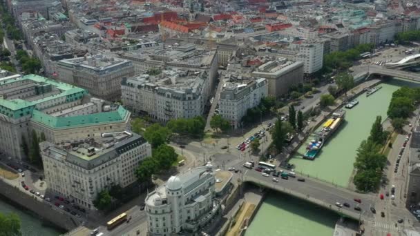 Vienna Ribera Del Día Tiempo Calles Centrales Panorama Aéreo Austria — Vídeos de Stock