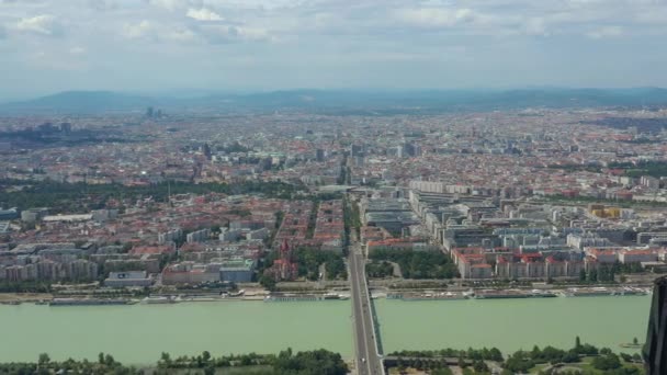 Vienna Rivieroever Dag Tijd Centrale Straten Antenne Panorama Austrië — Stockvideo