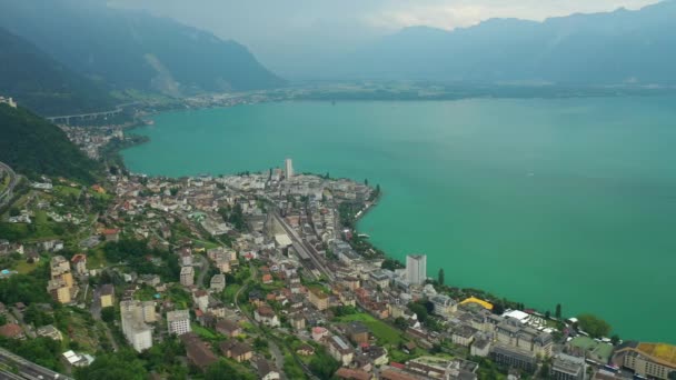 Sunny Day Montreux Lake Side Panorama Footage Switzerland — ストック動画