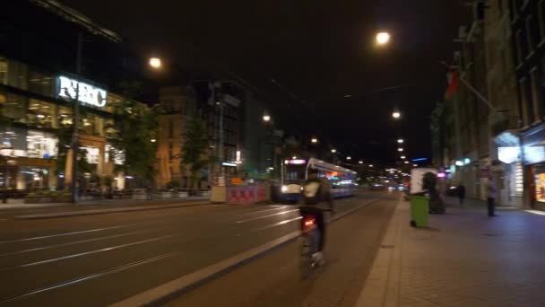 Amsterdam Şehri Gece Aydınlatması Ünlü Kırmızı Işıklar Bölge Kanalı Panorama — Stok video