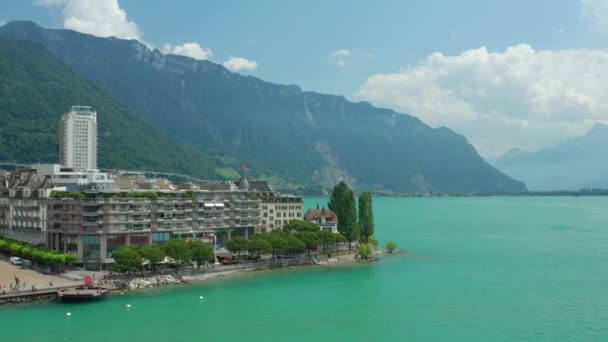 Švýcarsko Montreux Circa Listopad 2019 Montreux Panorama Břehu Jezera Záběry — Stock video