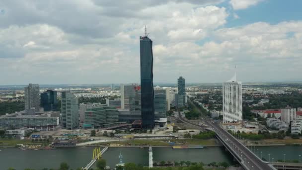 Vienna Riverside Day Time Central Streets Aerial Panorama Austria — стоковое видео