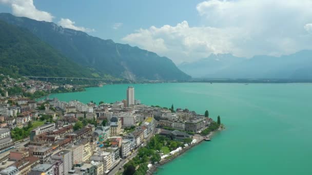 Ελβετία Montreux Circa Νοέμβριος 2019 Montreux Λίμνη Πλευρά Πανόραμα Πλάνα — Αρχείο Βίντεο