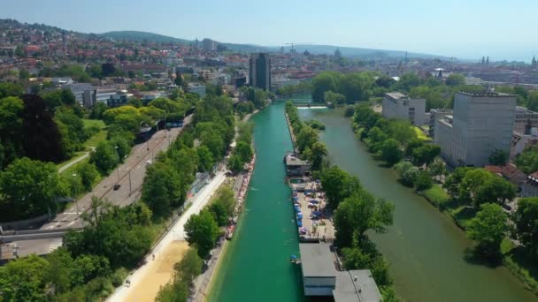 Bilder Från Zürichs Flodutsikt Över Staden Schweiz — Stockvideo