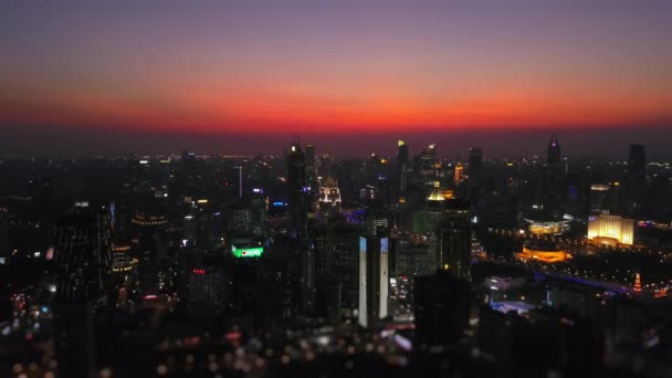 Nocna Panorama Shanghai Pudong Centrum Topy Bay Antenowe Panorama Nagrania — Wideo stockowe