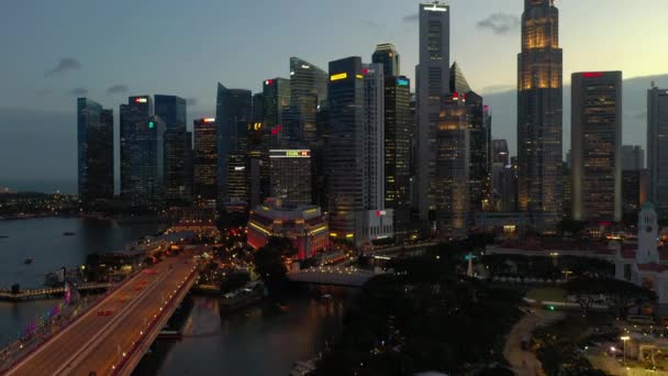 Σιγκαπούρη Νοέμβριος 2019 Φωτισμένη Πανοραμική Θέα Της Σιγκαπούρης Στο Κέντρο — Αρχείο Βίντεο